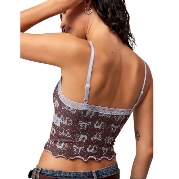 Urban outfitters Cross Western Cami Brown Lace Trim Crop Top size Xsmall /Small - Picture 2 of 14